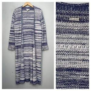 Billabong Duster Size Medium Blue White Striped Long Cardigan Boho Coastal Surf